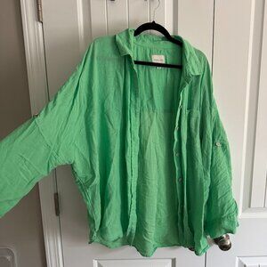 American Eagle 3/4 Sleeve Button Down Shirt, neon green